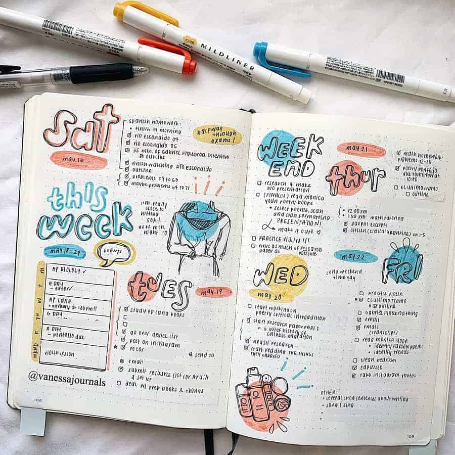 Bullet Journal Weekly Spread by @vanessajournals | Masha Plans