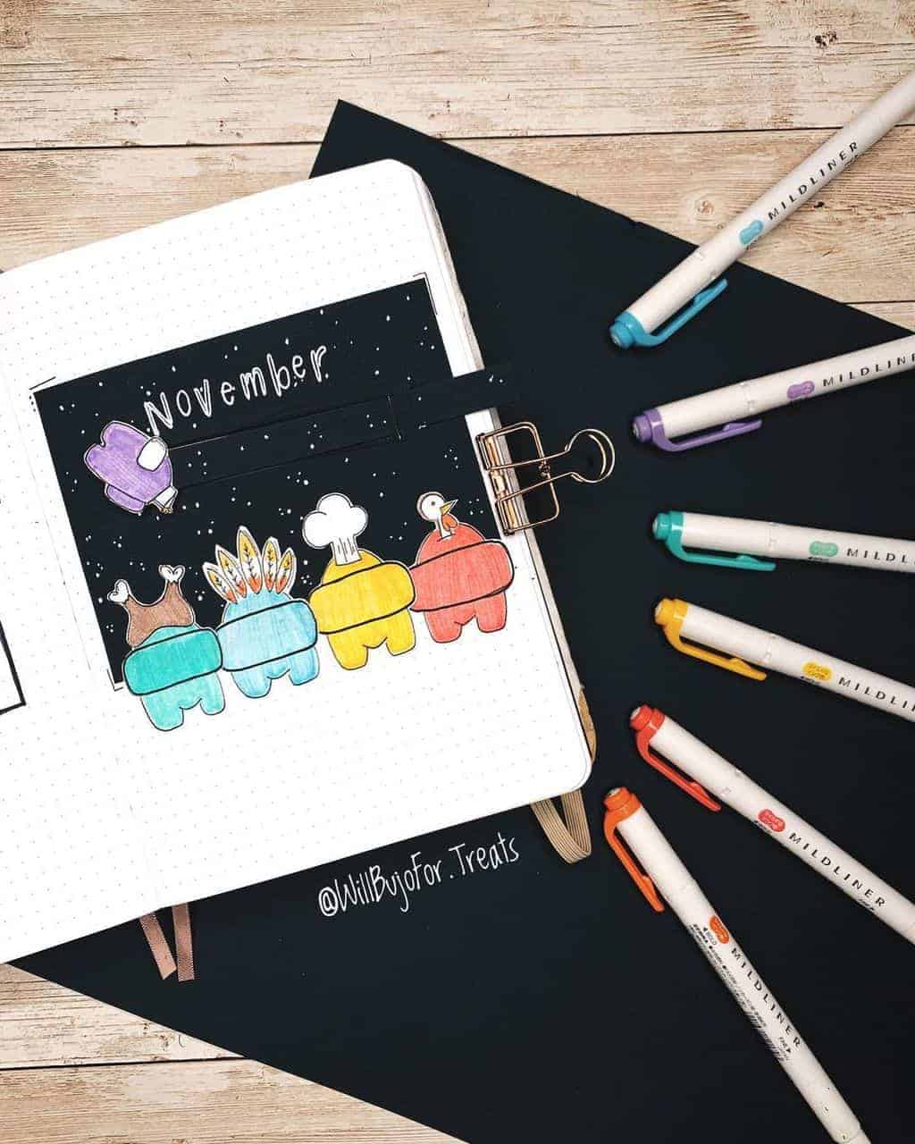 Among Us Themed Bullet Journal Inspirations, cover page by @willbujofor.treats | Masha Plans