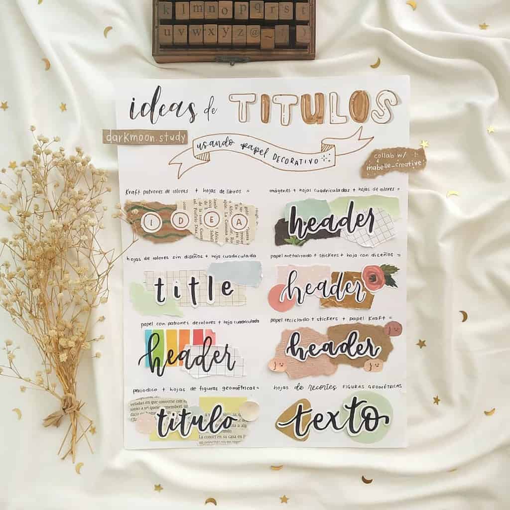 Bullet Journal Headers, ideas by @darkmoon.study | Masha Plans