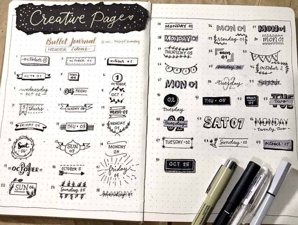 Bullet Journal Headers, ideas by @mei_thejoyofjournaling | Masha Plans