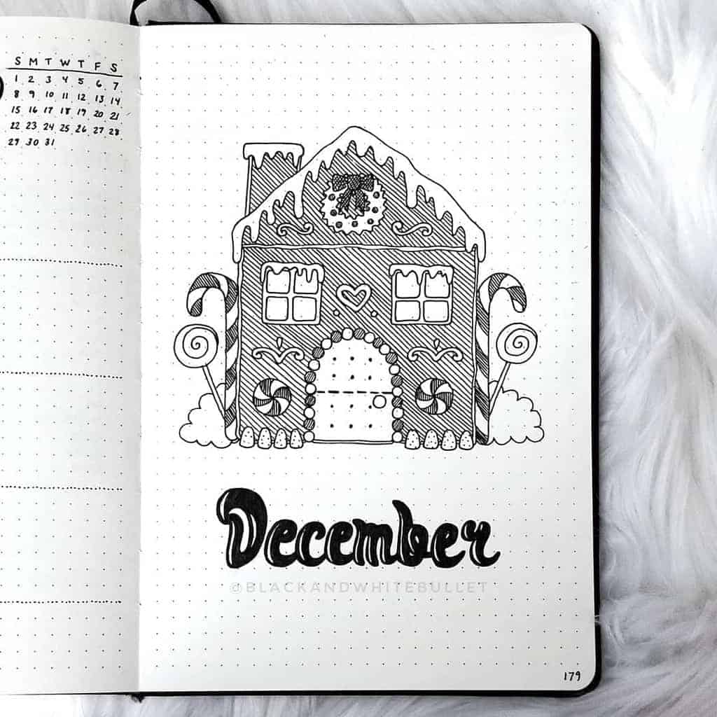 Winter Bullet Journal Theme Ideas, cover page by @blackandwhitebullet | Masha Plans