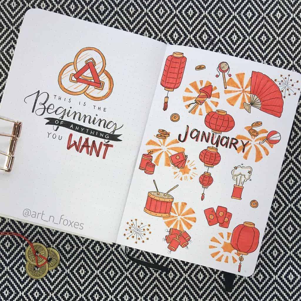 Winter Bullet Journal Theme Ideas, cover page by @art_n_foxes | Masha Plans
