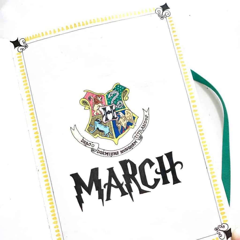 March Bullet Journal Theme Ideas, cover page by @kim_artventures | Masha Plans