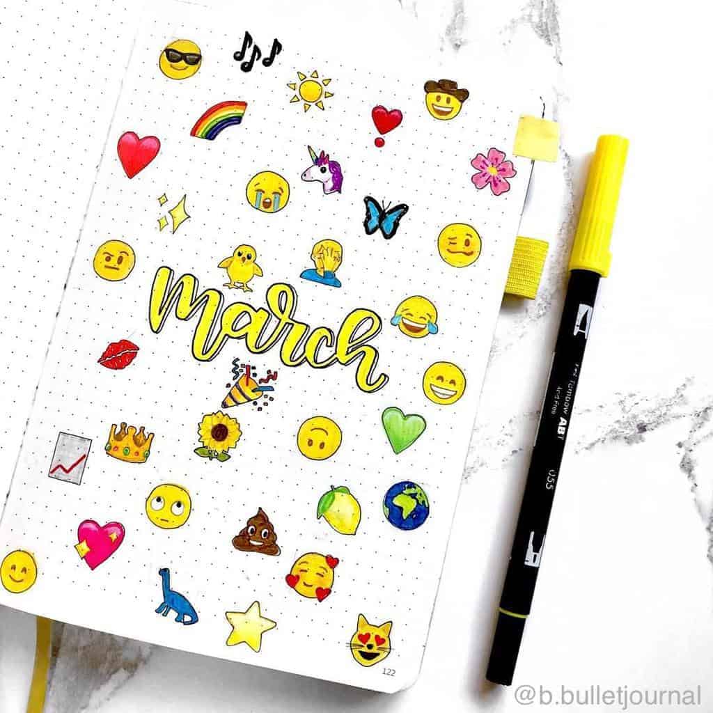 March Bullet Journal Theme Ideas, cover page by @b.bulletjournal | Masha Plans