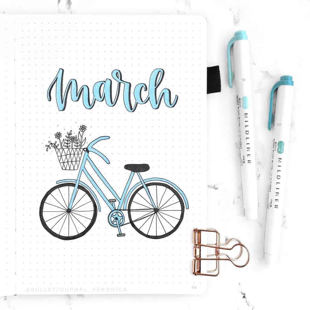 March Bullet Journal Theme Ideas, cover page by @veronicajournals | Masha Plans