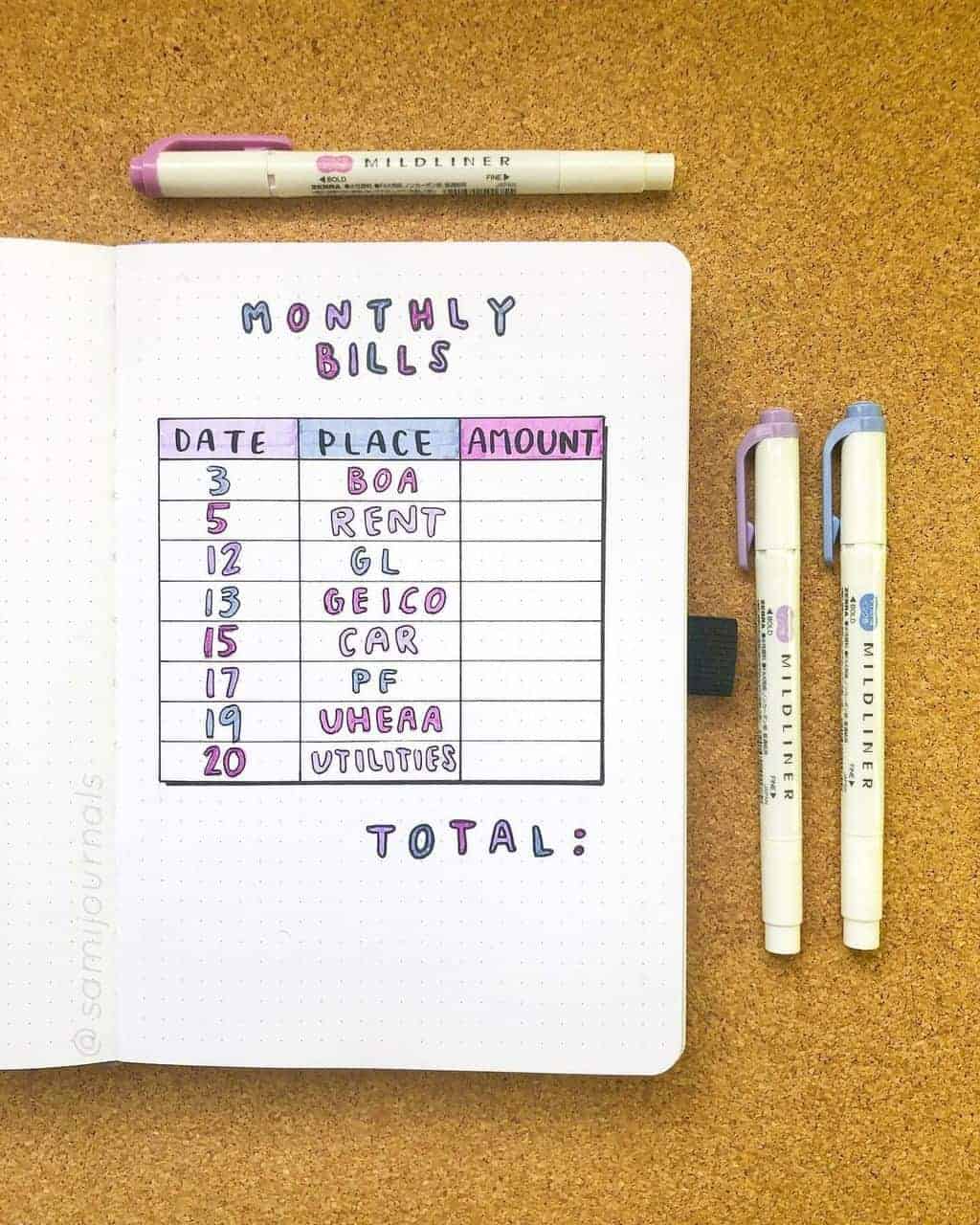 Bullet Journal Bill Tracker by @samijournals | Masha Plans