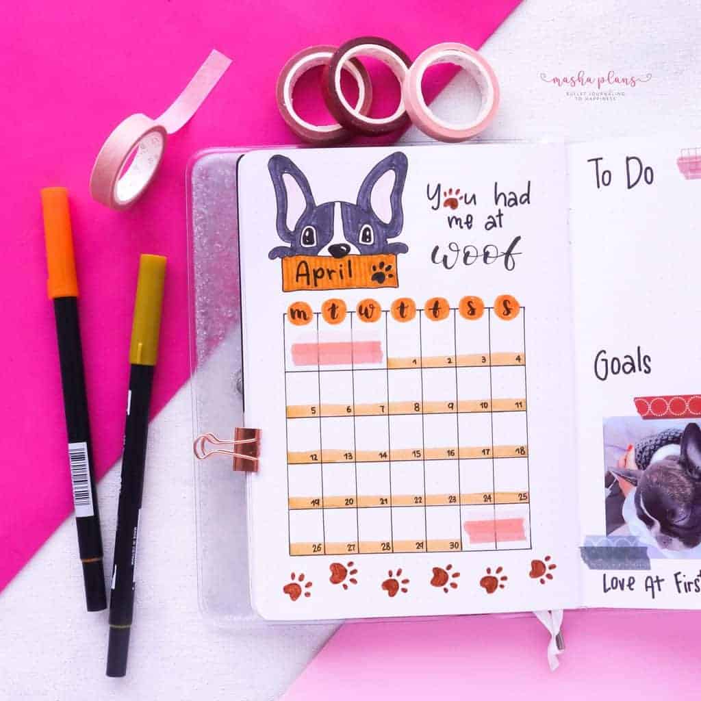 Puppie Bullet Journal Setup, April Plan With Me, monthly log | Masha Plans