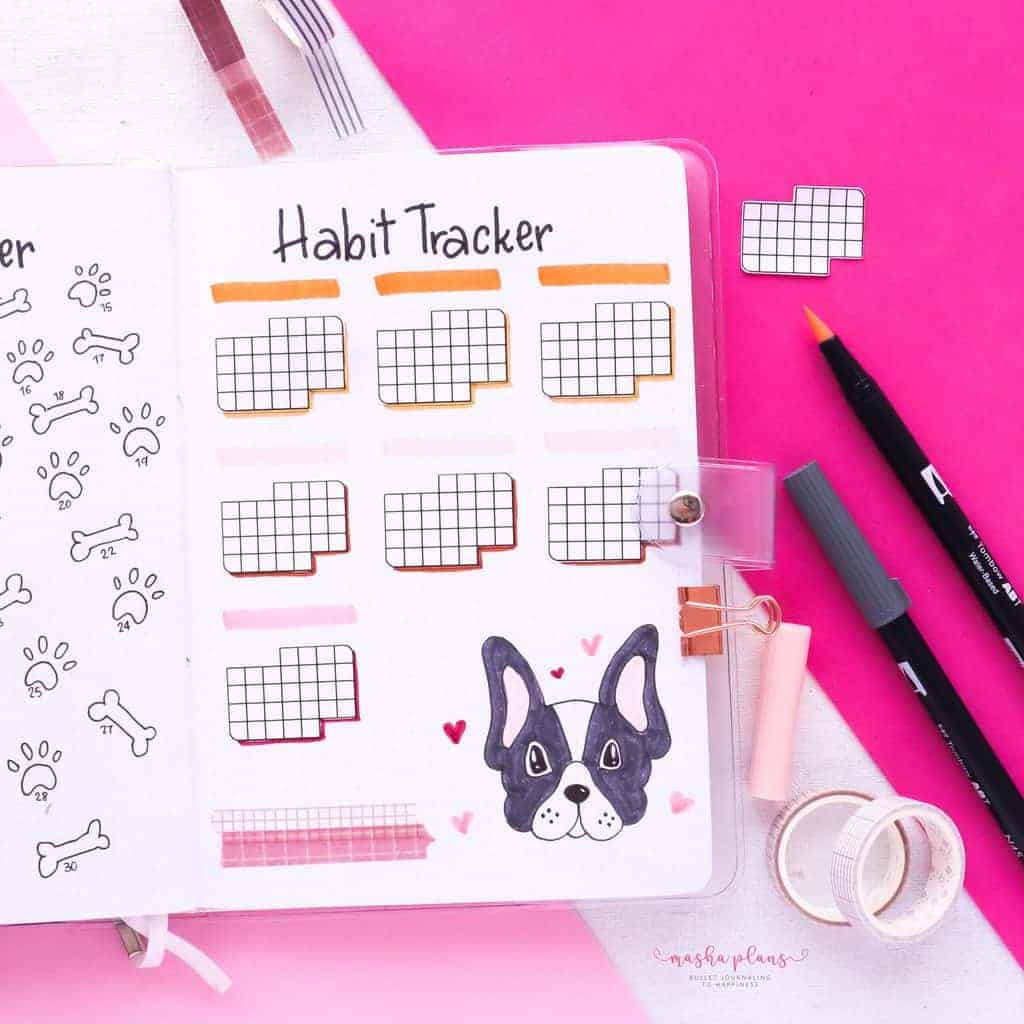 Puppie Bullet Journal Setup, April Plan With Me, habit tracker | Masha Plans