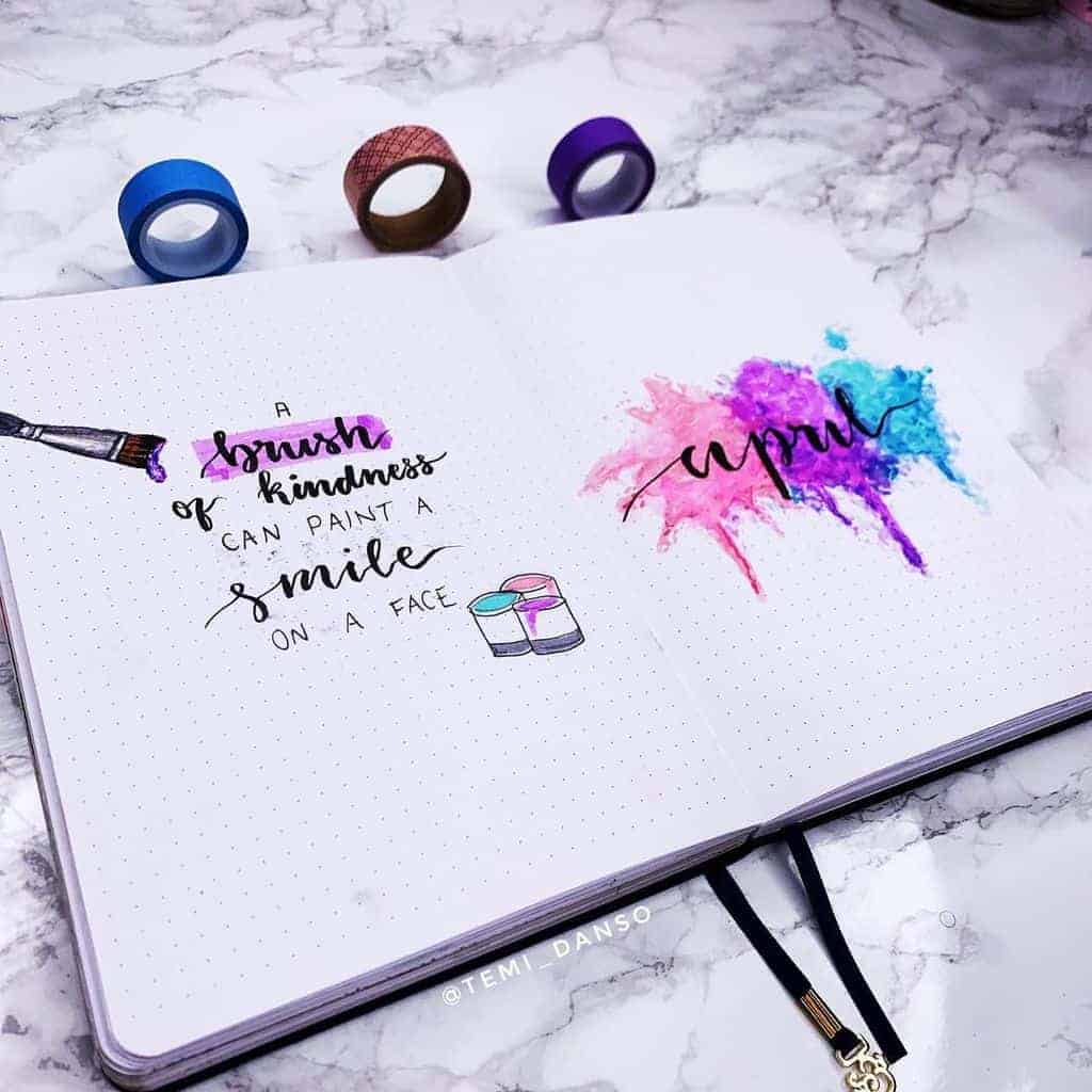 April Bullet Journal Theme Ideas, cover page by @temi.journals | Masha Plans