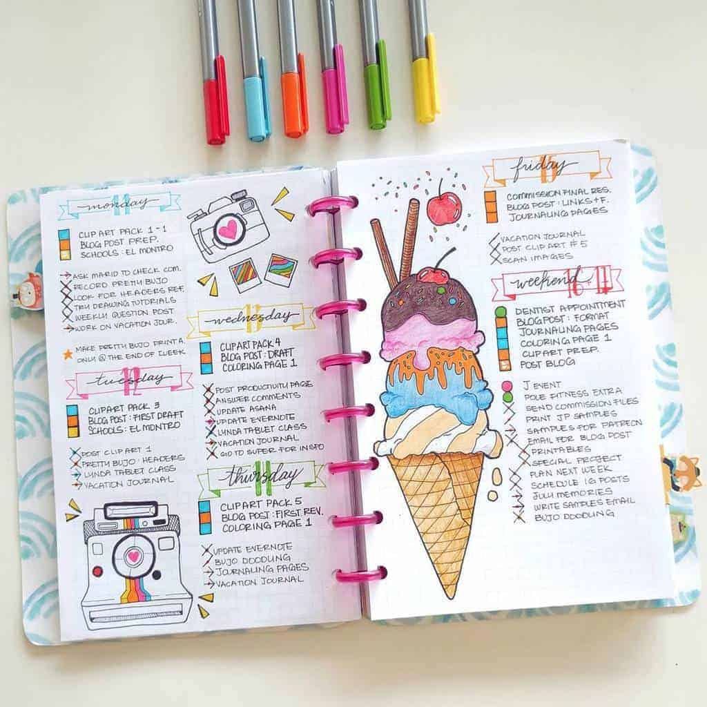 Fantastic Summer Bullet Journal Page Ideas, weekly spread by @nicoles.journal | Masha Plans