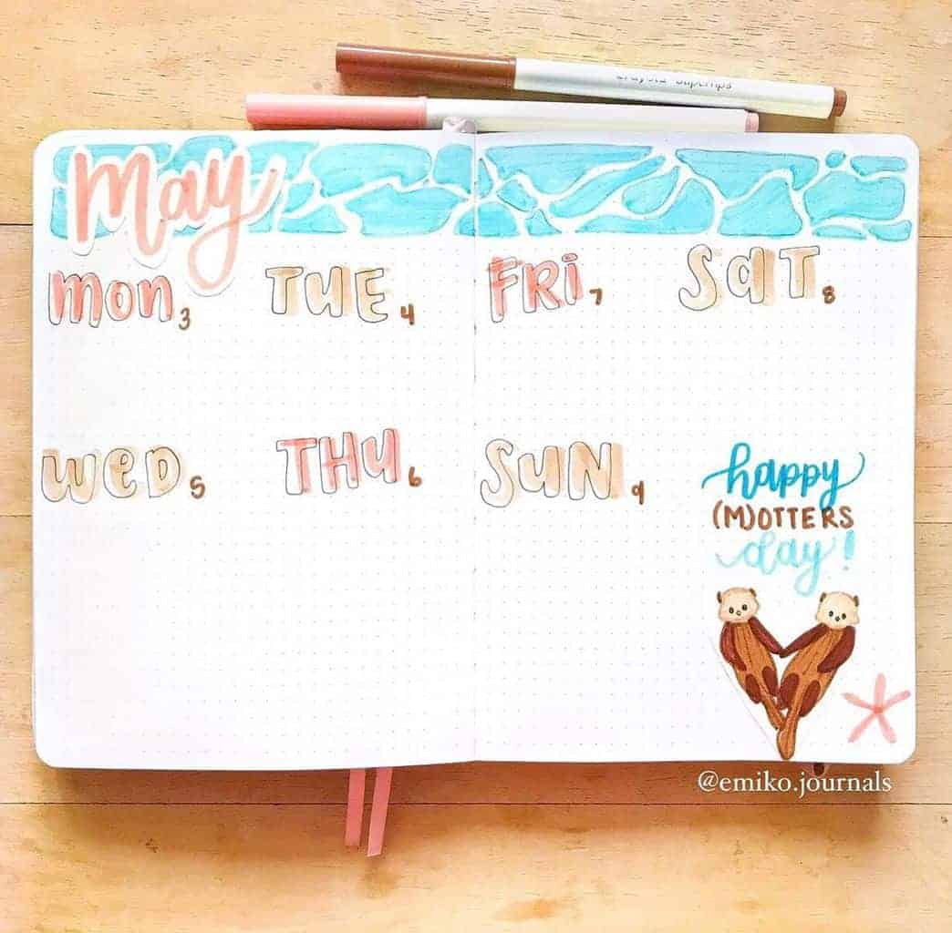 Fantastic Summer Bullet Journal Page Ideas, weekly spread by @emiko.journals | Masha Plans