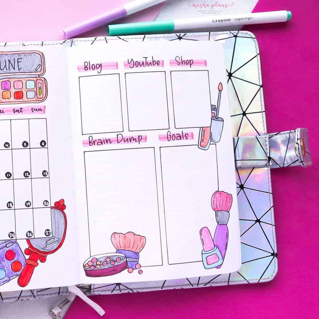 Makeup Bullet Journal Theme Inspirations, monthly to-do list | Masha Plans