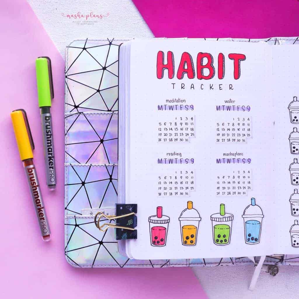 Bubble (Boba) Tea Bullet Journal Theme Inspirations Masha Plans
