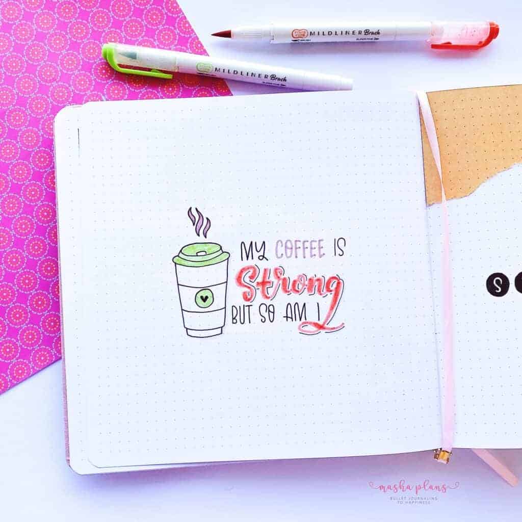 Coffee Themed Bullet Journal Setup, quote page | Masha Plans