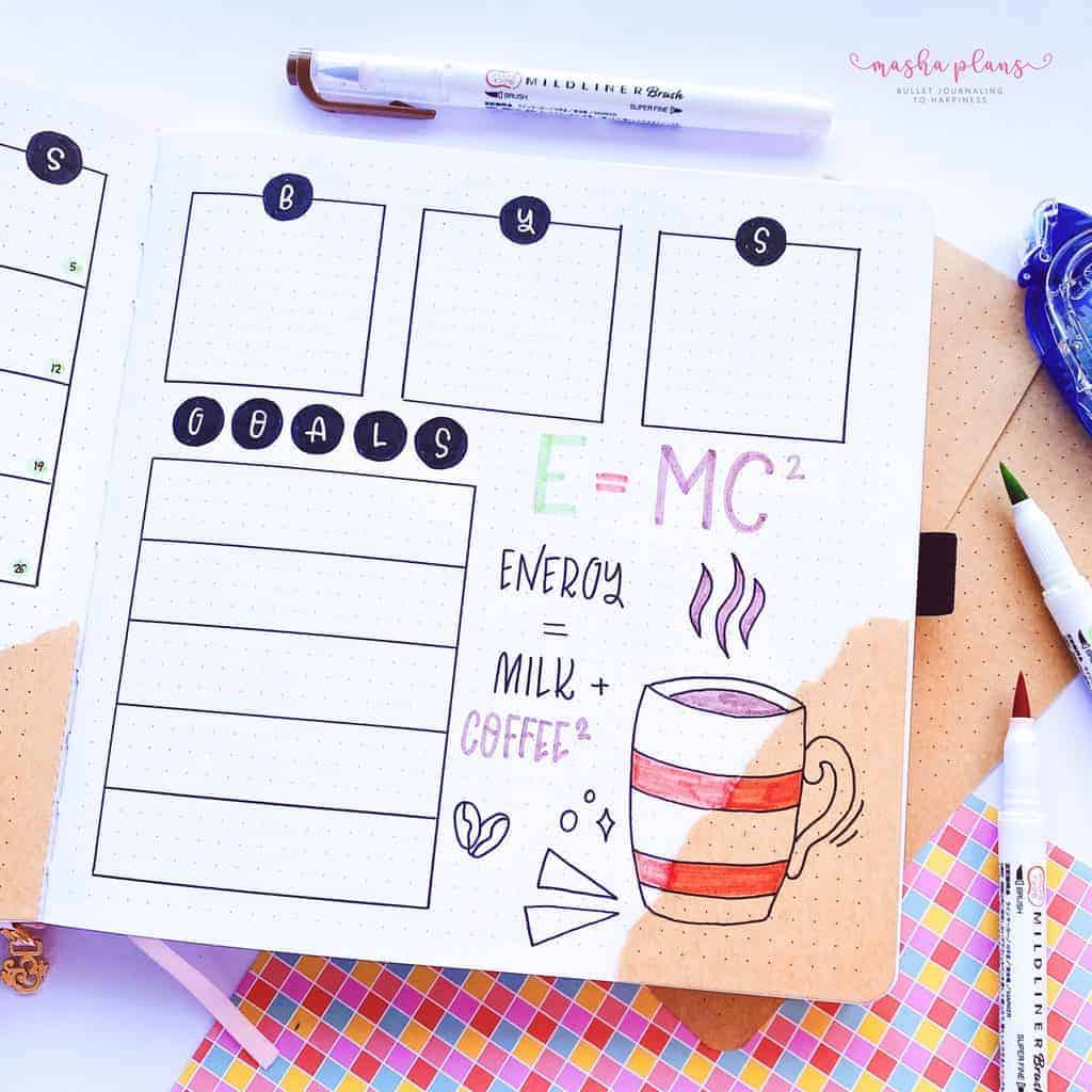 Monthly Goals, Coffee Bullet Journal Setup | Masha Plans
