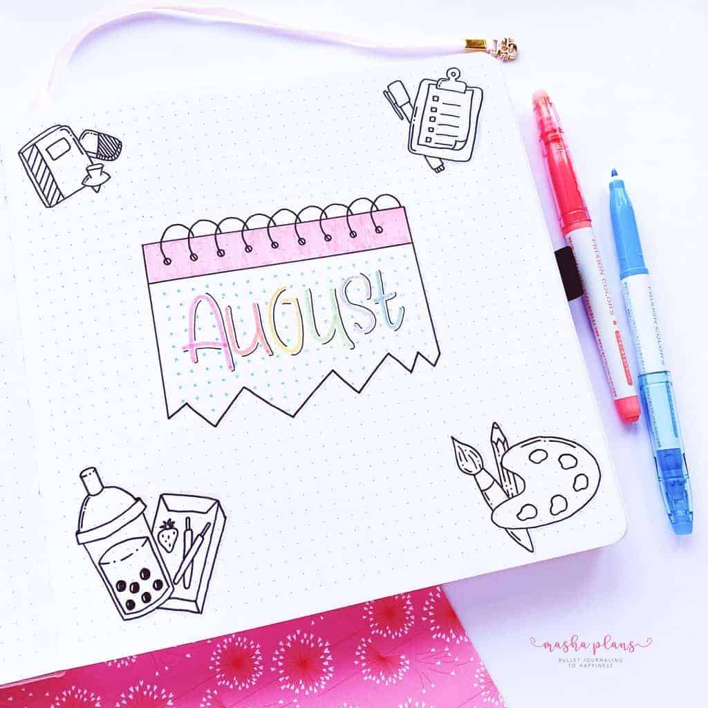 August 2021 Bullet Journal Setup, cover page | Masha Plans