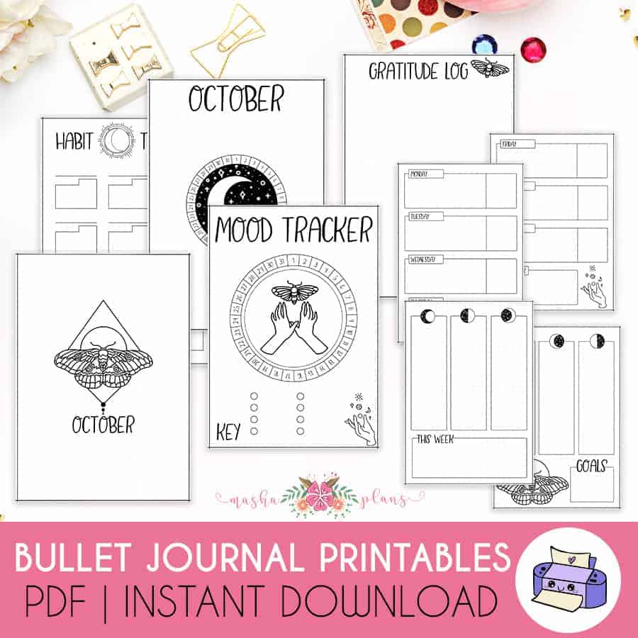 Spooky, Witchy Bullet Journal Setup & Printables for October 2019, Halloween Bujo Kit — Evelyne Park