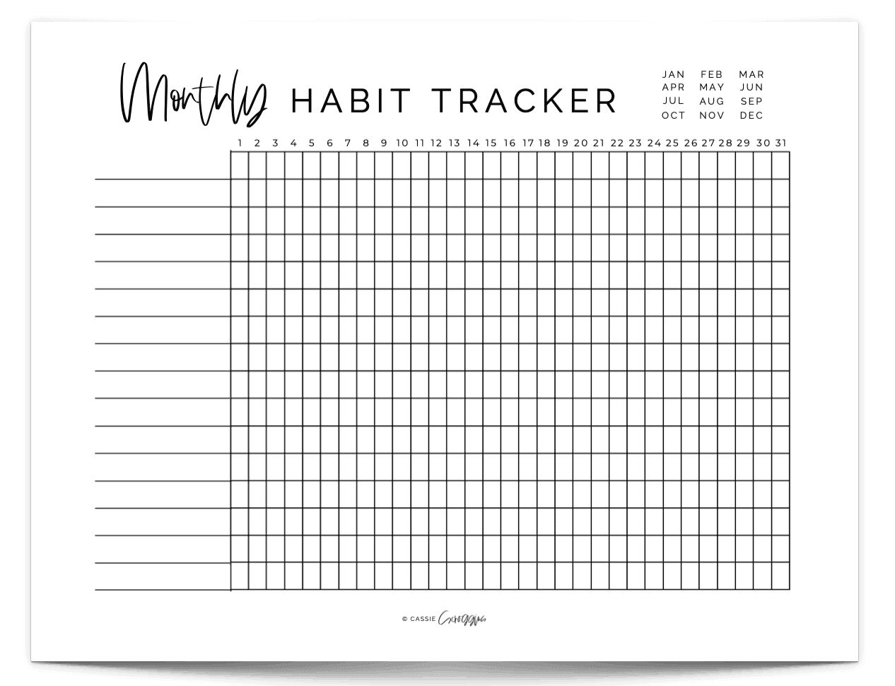 Free Printable Habit Tracker By Cassie Scroggin | Masha Plans
