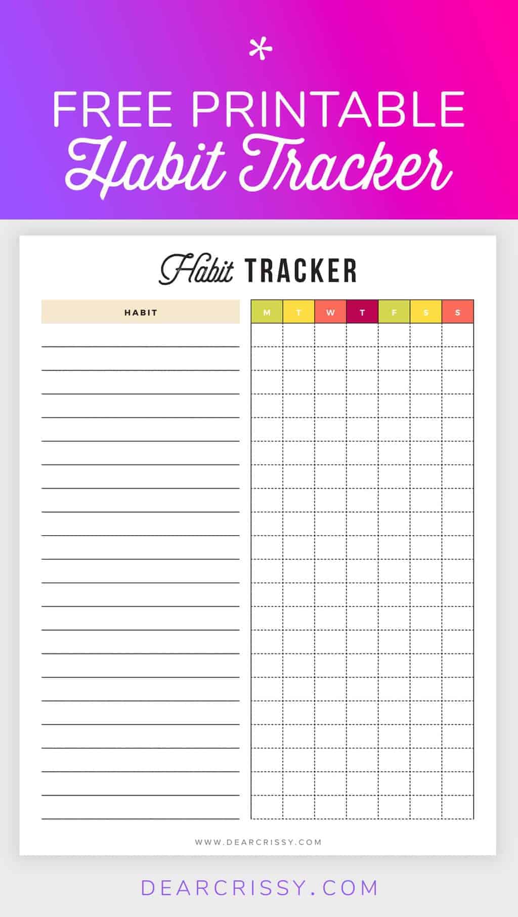 Printable Weekly Habit Tracker By Dear Crissy | Masha Plans