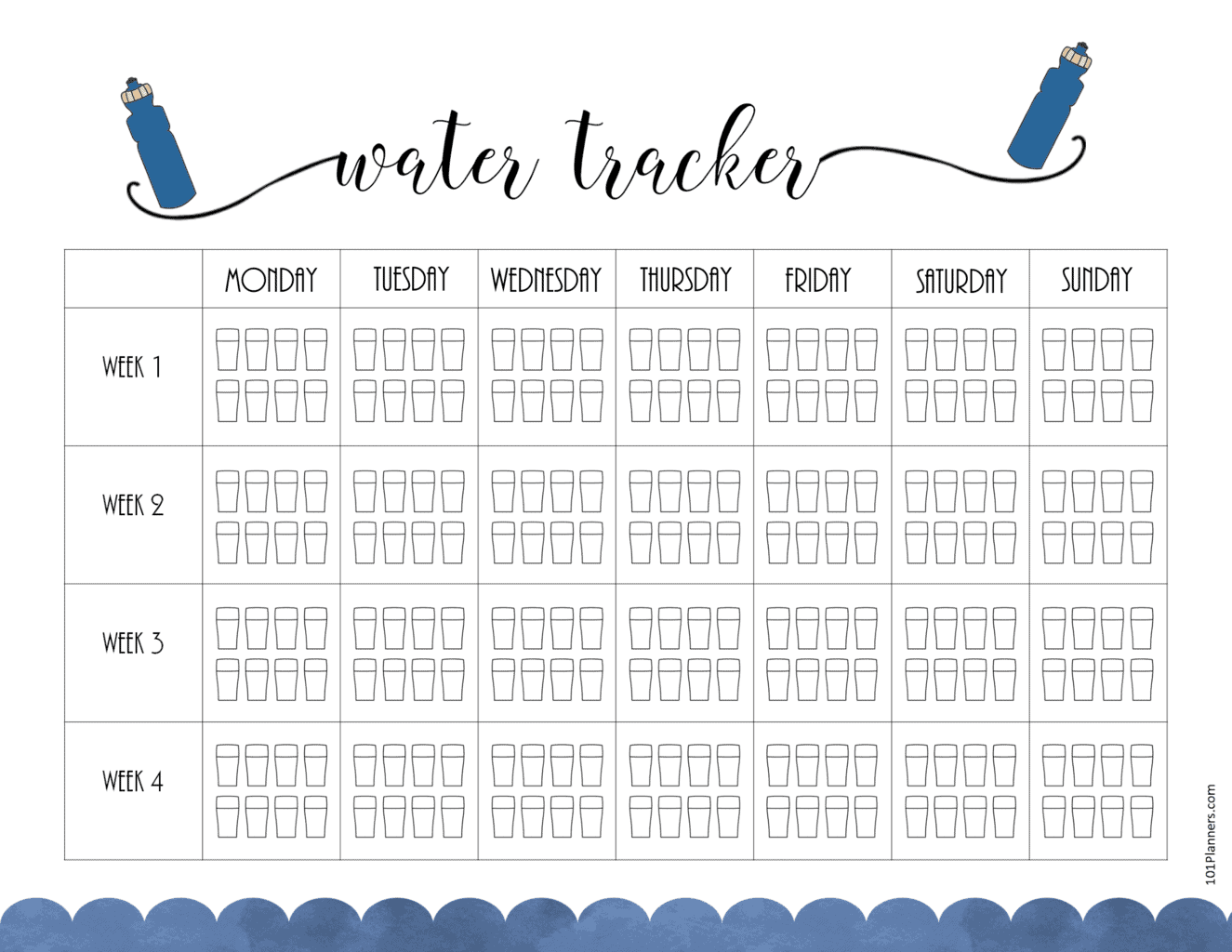 Monthly Water Tracker By 101 Planners | Masha Plans