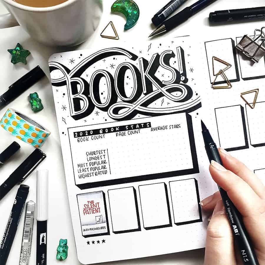 Black And White Bullet Journal Book Tracker by @theinkybrush | Masha Plans