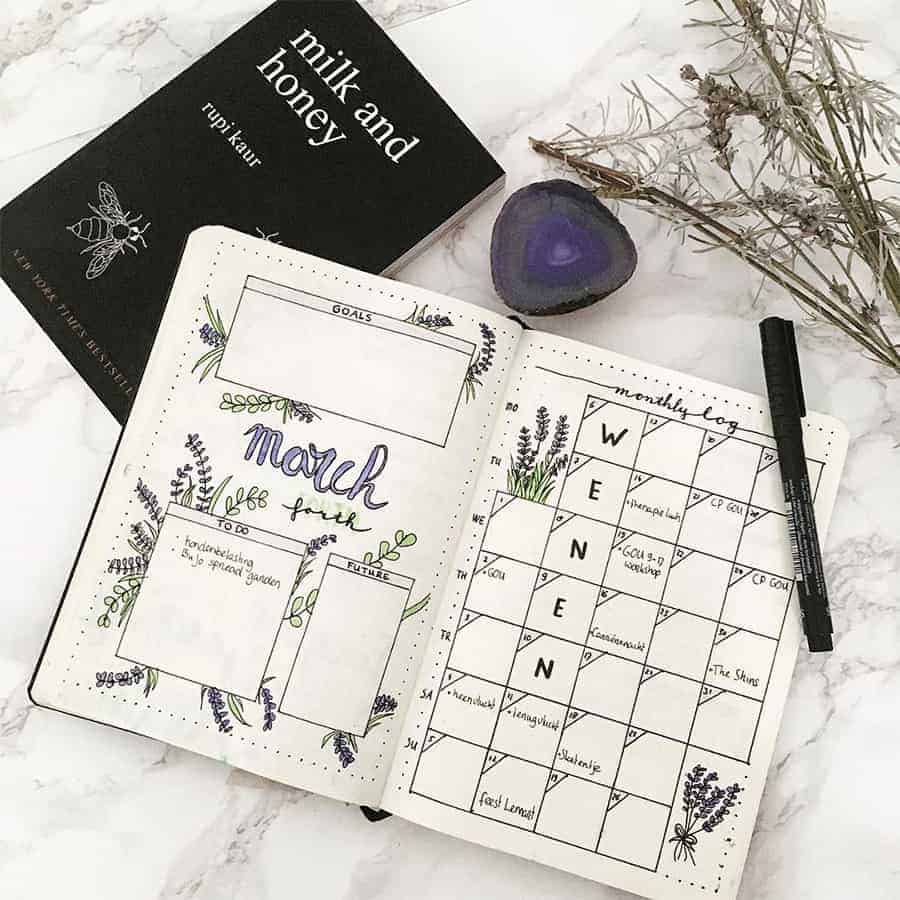 Bullet Journal Vertical Calendar Monthly Log by @kimmymischief | Masha Plans