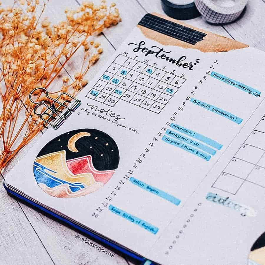 Bullet Journal Vertical Calendar Spread by @myblossomjournal | Masha Plans