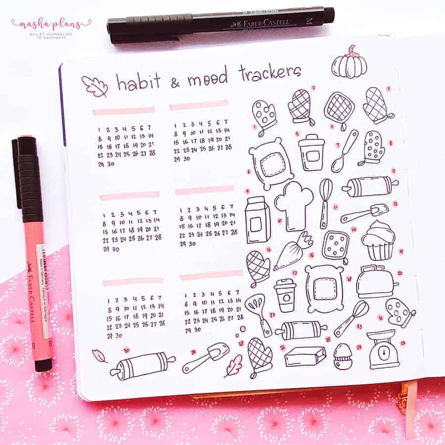 Baking Themed Bullet Journal Setup - habit and mood tracker | Masha Plans