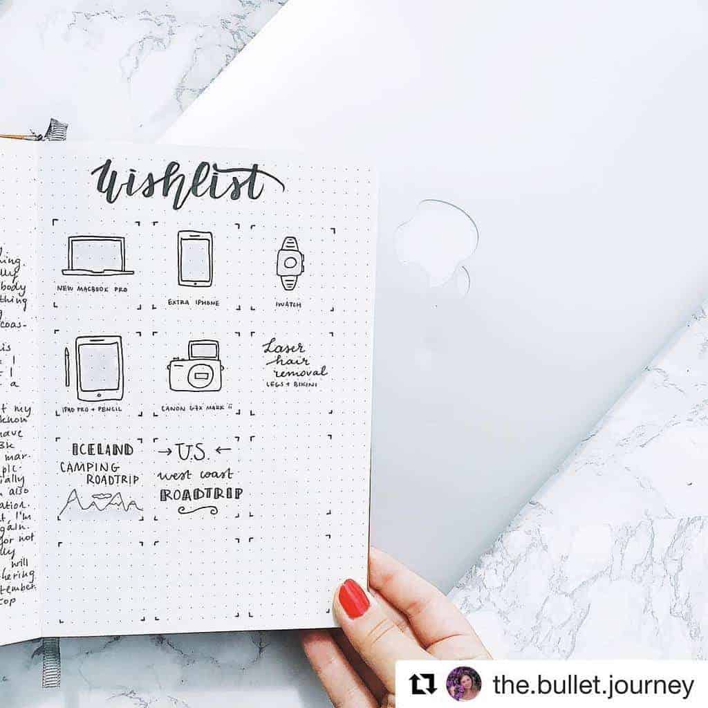 Bullet Journal Wish List by @organisedhustler