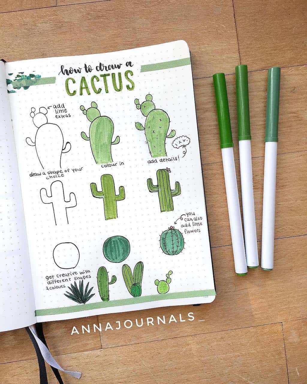 How To Draw Cactus - tutorial by @annajournals_ | Masha Plans