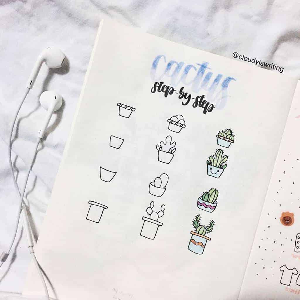 Mini Cacti Doodle Tutorials by @cloudyiswriting