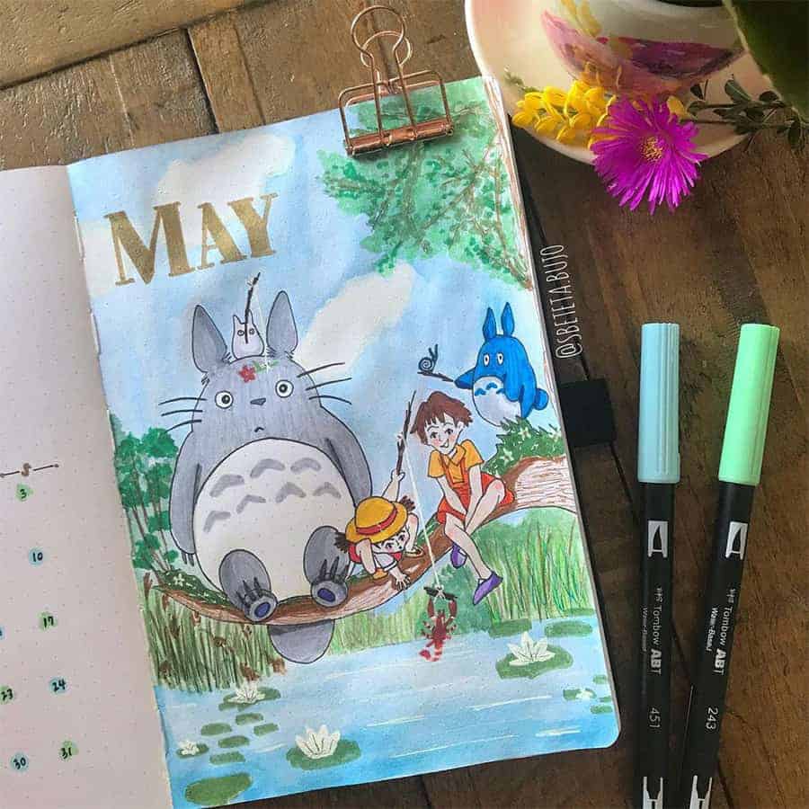 Studio Ghibli Bullet Journal Theme Inspirations - cover page by @withlove.shirley_
