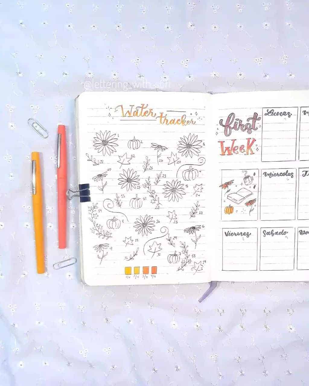 Bullet Journal Water Tracker by @lettering_with_sofi