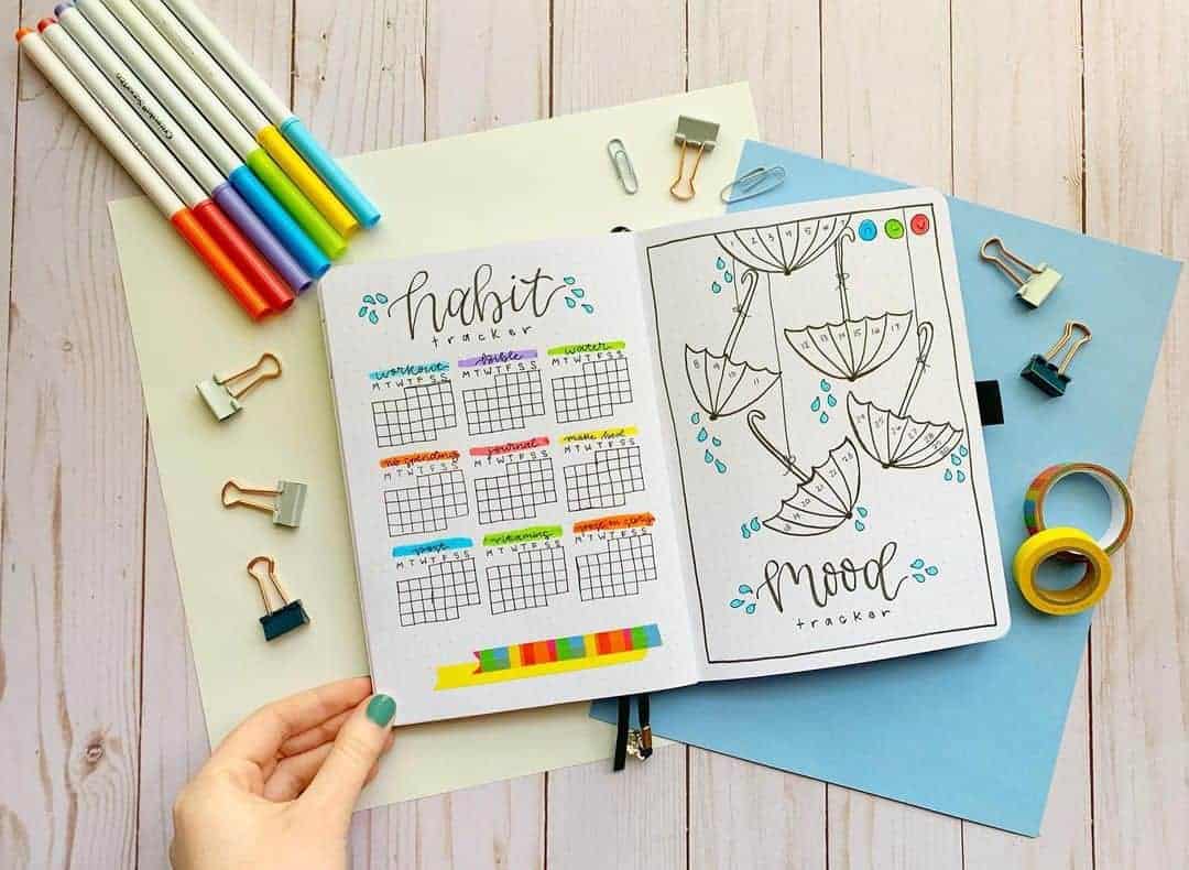Umbrella Bullet Journal Theme Inspirations - spread by @writing_with_rachel_ | Masha Plans