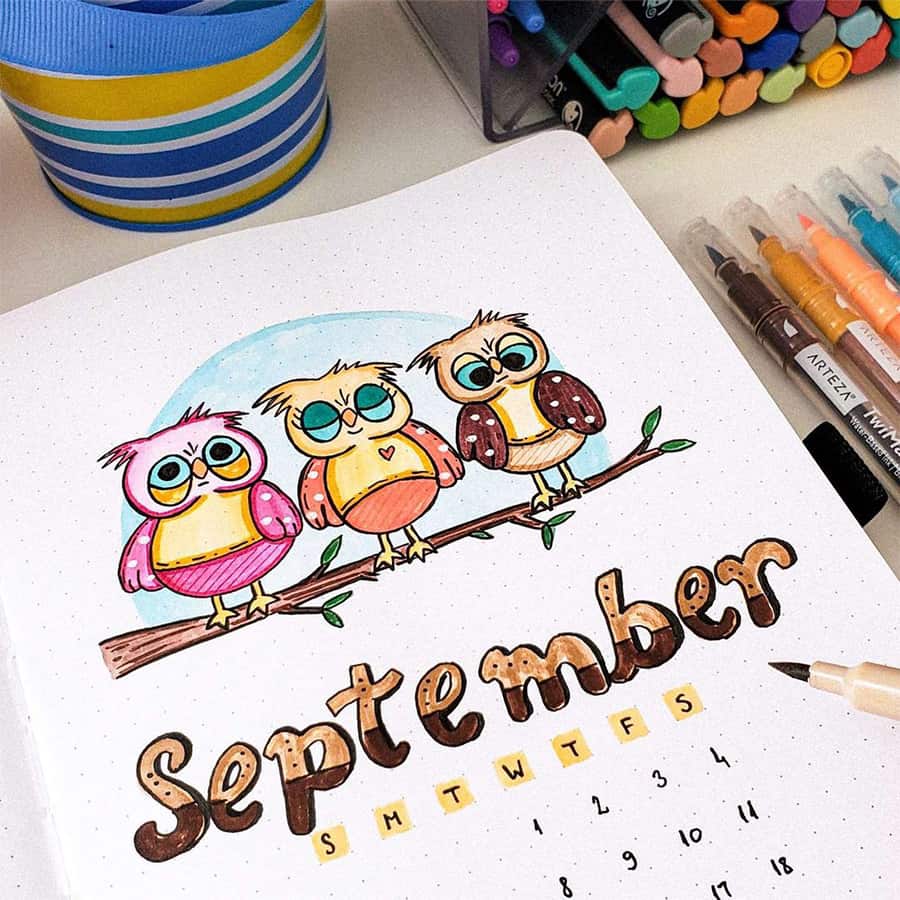 Owl Bullet Journal Cover Page by @seed_successful_you | Masha Plans
