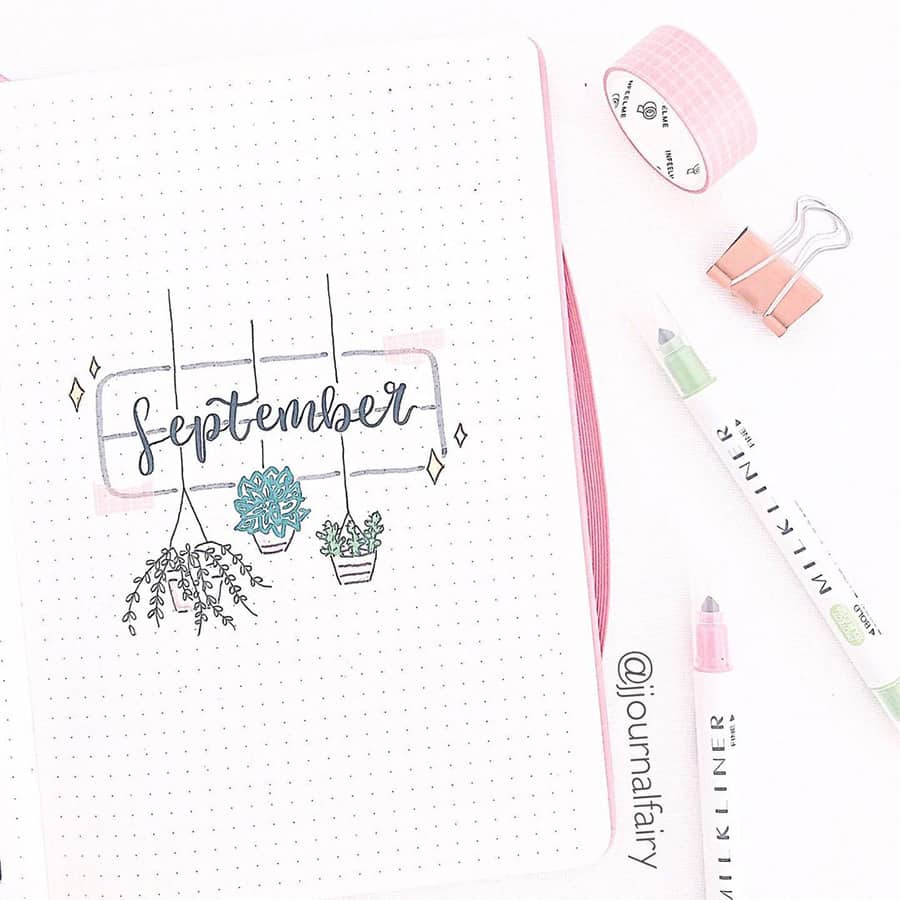 Succulent Bullet Journal Cover Page by @jjournalfairy | Masha Plans