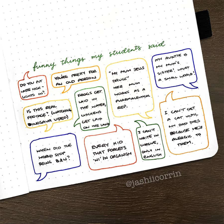 Teacher Bullet Journal Page Ideas - things my students say 