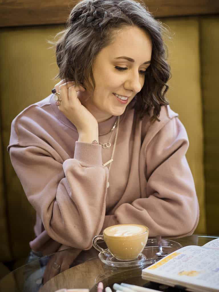 coffee shop pink sweater