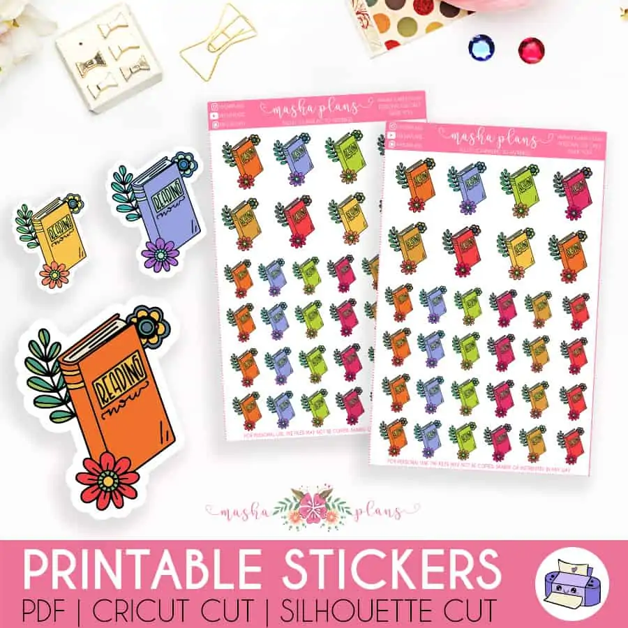Book Reading Stickers, Free Printable Planner and Bullet Journal Stickers