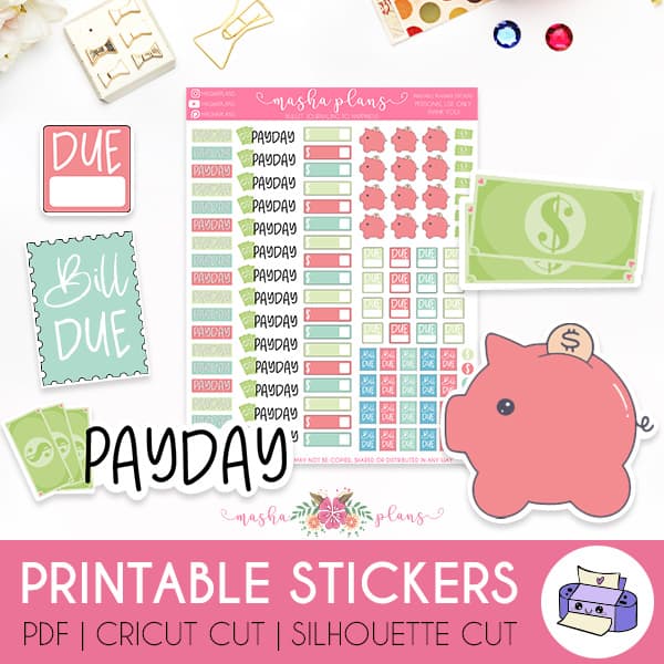 Payday Budget Stickers, Payday Flag Stickers, Decorative Planning
