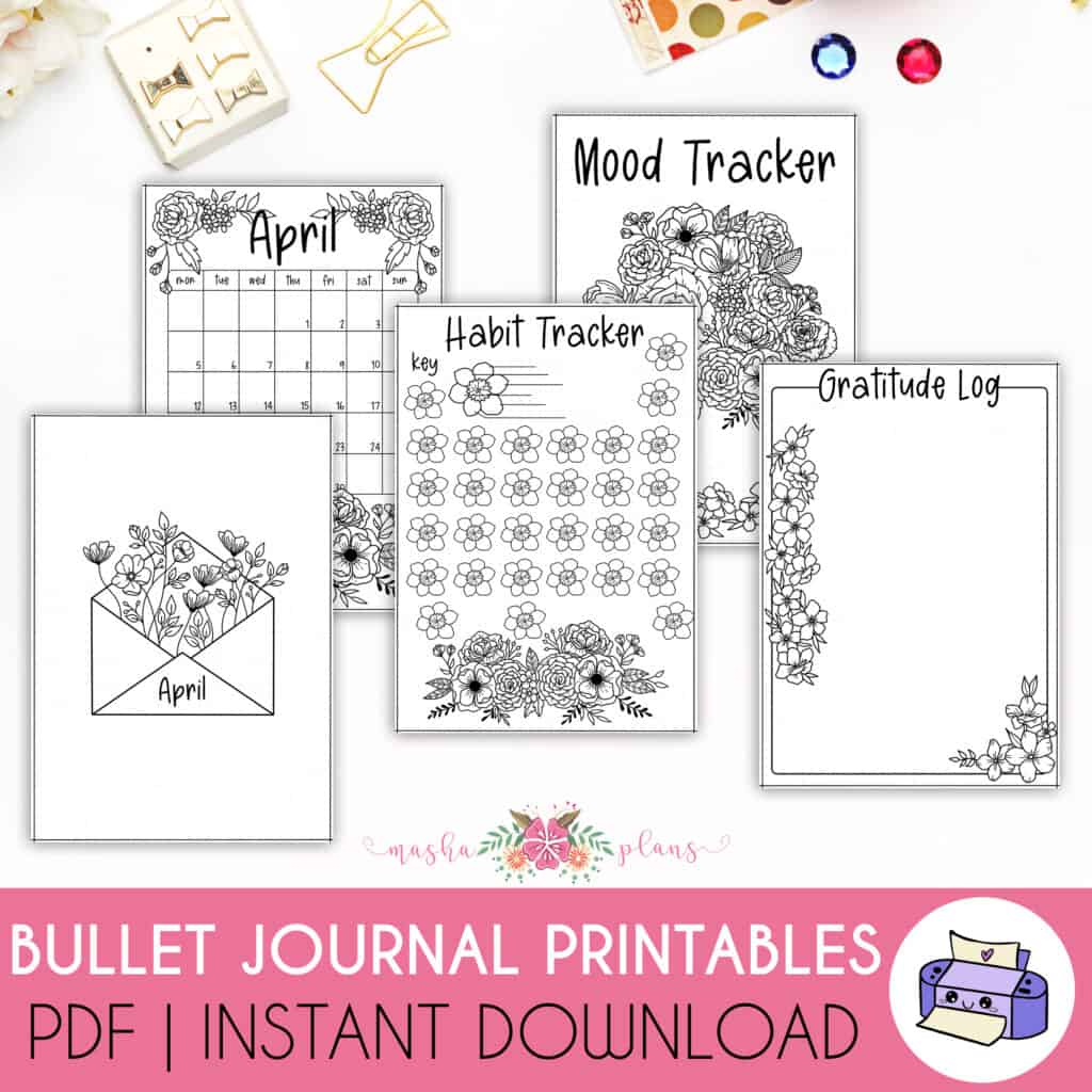 Printable April Bullet Journal 2021 (Works for Any Year)