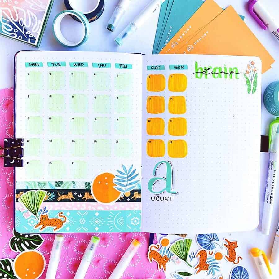 Calendar monthly log in my August 2022 Bullet Journal setup - Masha Plans