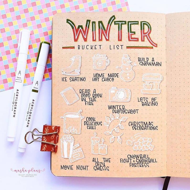 11 Winter Bucket List Bullet Journal Page Ideas Masha Plans