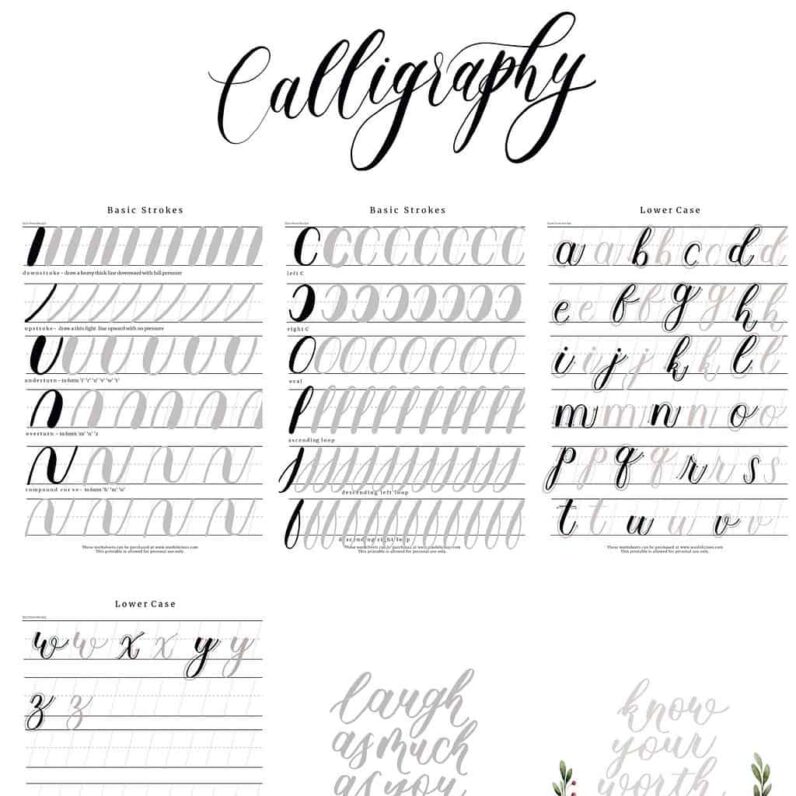 31+ Free Printable Lettering And Calligraphy Worksheets | Masha Plans