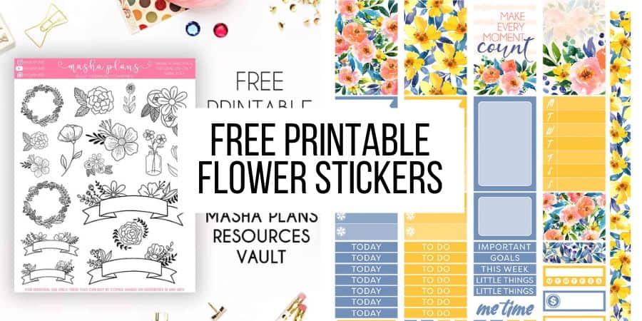 Yellow roses Blue print Printable Weekly Planner Stickers
