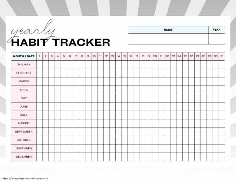 Free Yearly Habit Tracker Printables