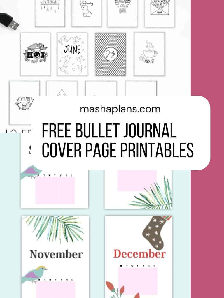 Free Bullet Journal Cover Page Printables | Masha Plans