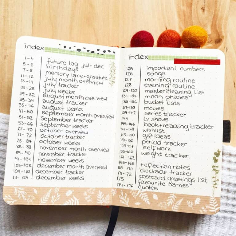 13 Bullet Journal Index Page Ideas