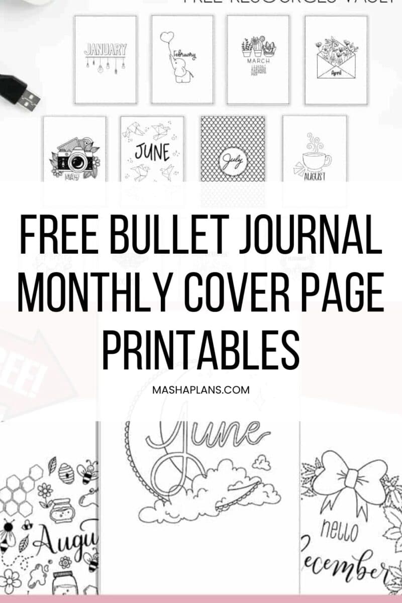 Free Bullet Journal Monthly Cover Page Printables