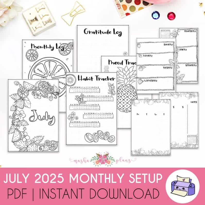 July 2025 Printable Bullet Journal Setup